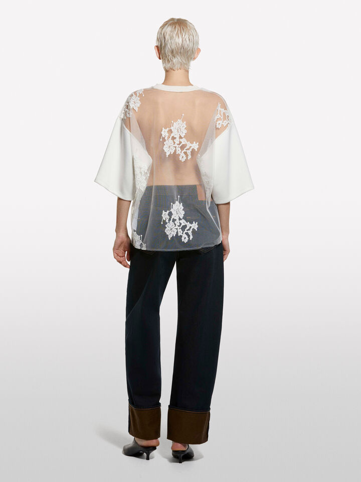 T-shirt bianco panna in pizzo  - t-shirt a manica corta da donna - Bianco Panna | Sisley image number 2